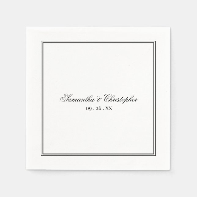 Serviette En Papier Mariage de script noir et blanc simple Elegance (Devant)