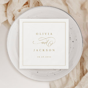 Serviette En Papier Mariage de script romantique simple or