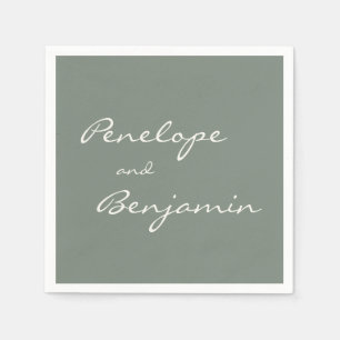Serviette En Papier Mariage de script vert minimaliste Dusty Sage