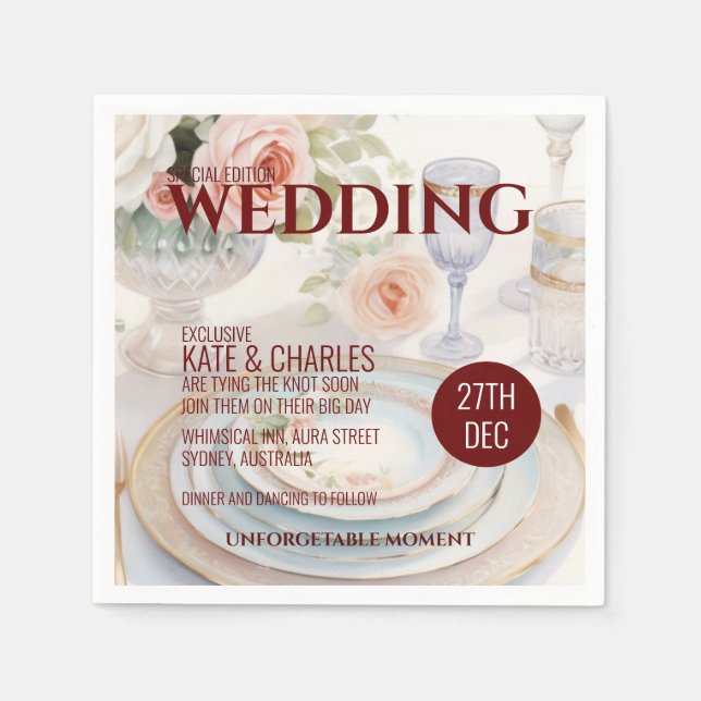 Serviette En Papier Mariage de style de magazine personnalisé unique (Devant)