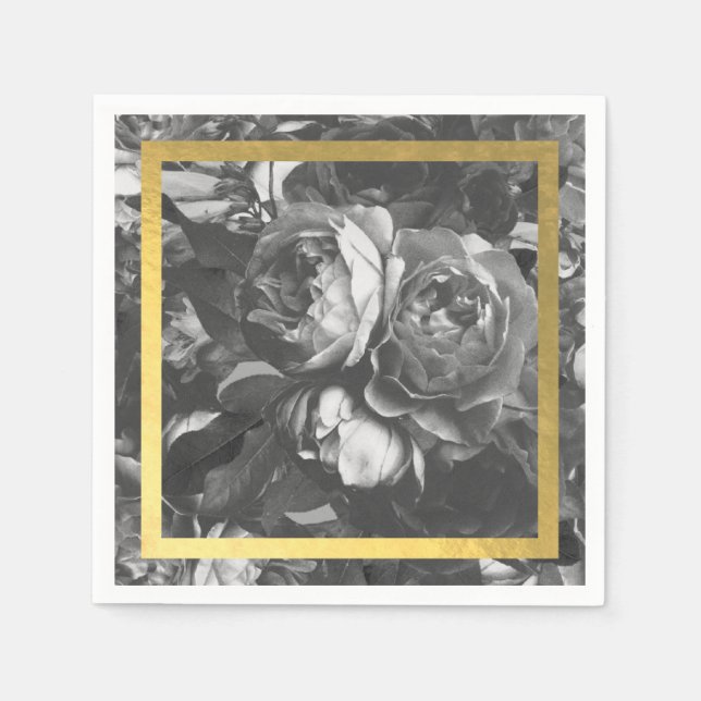 Serviette En Papier Mariage de table de bouquet Black Gold Rose (Devant)