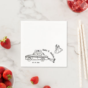 Serviette En Papier Mariage de Taxi Vintage à l'Écriture Manuscrite De