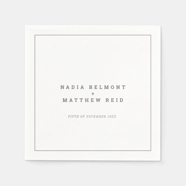 Serviette En Papier Mariage de texte vertical blanc gris minimal (Devant)