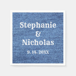 Serviette En Papier Mariage de thème bleu blanc Denim