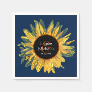 Serviette En Papier Mariage de tournesol bleu rustique personnalisé se