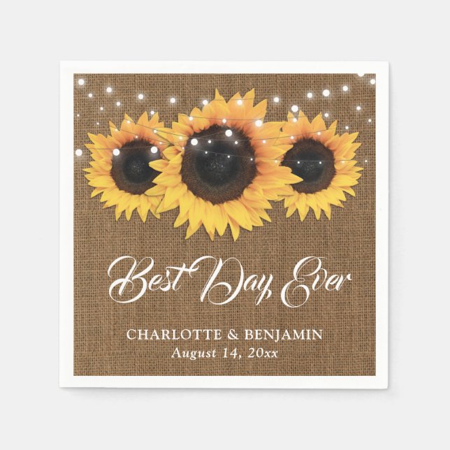 Serviette En Papier Mariage de tournesol de Burlap rustique (Devant)