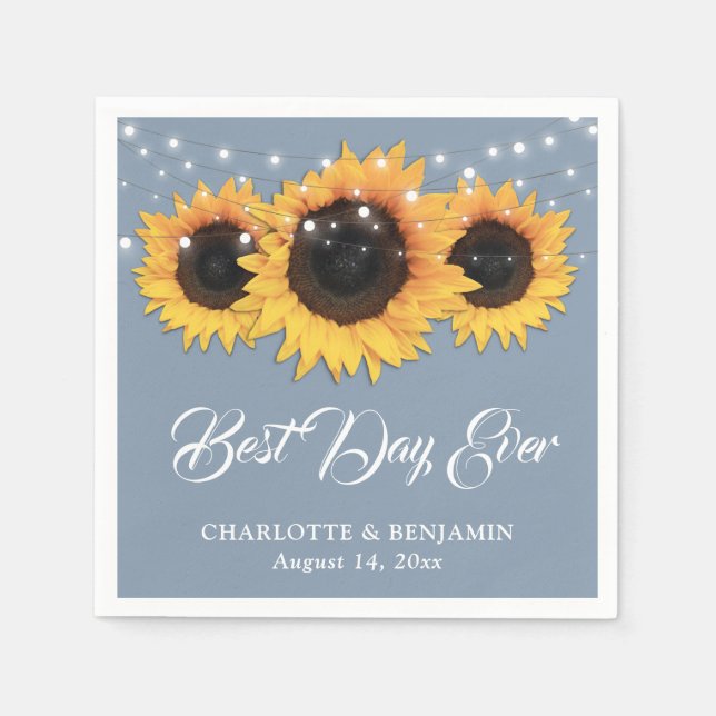 Serviette En Papier Mariage de tournesol Dusty Blue String (Devant)