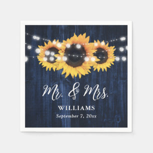 Serviette En Papier Mariage de tournesol en bois bleu marine