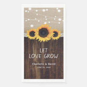 Serviette En Papier Mariage de tournesol en dentelle en bois rustique