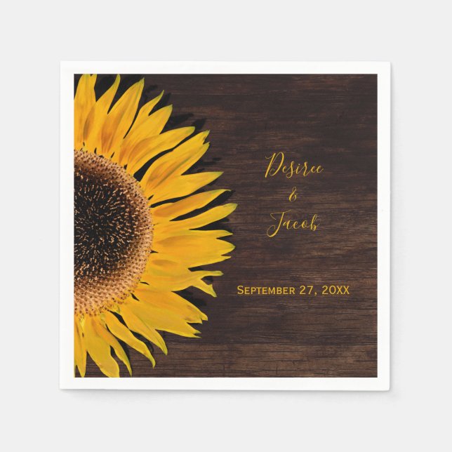 Serviette En Papier Mariage de tournesol jaune Brown rustique (Devant)