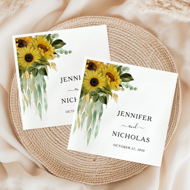 Serviette En Papier Mariage de tournesol moderne (Modern Sunflower Wedding Napkins)