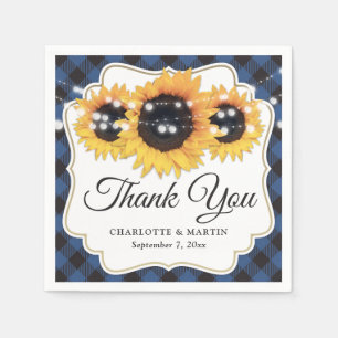 Serviette En Papier Mariage de tournesol Plaid Buffalo bleu
