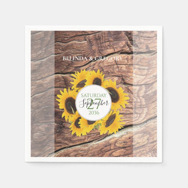 Serviette En Papier Mariage de tournesol rustique (Devant)