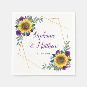 Serviette En Papier Mariage de tournesol violet Floral Élégant