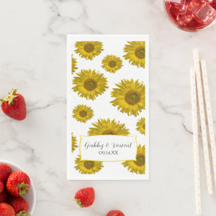 Serviette En Papier Mariage de tournesols rayés jaunes