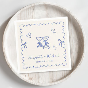 Serviette En Papier Mariage de trame Wavy Crème Bleue Whimsical