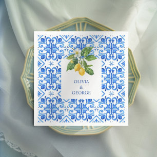 Serviette En Papier Mariage de tuiles et citrons bleu méditerranéen
