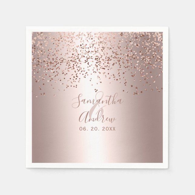 Serviette En Papier mariage de typographie métallique de confetti d'or (Devant)