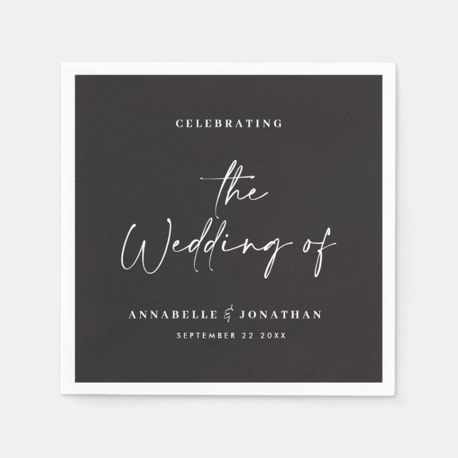 Serviette En Papier Mariage de typographie noire décontracté moderne (Devant)