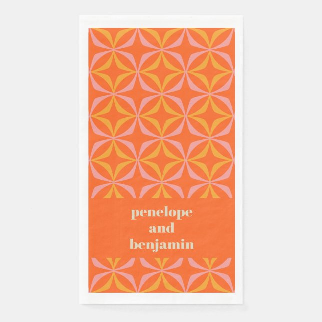 Serviette En Papier Mariage de typographie orange jaune personnalisé (Devant)