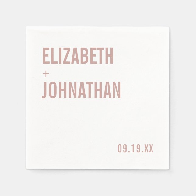 Serviette En Papier Mariage de typographie Rose Boho Dusty simple (Devant)