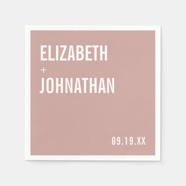 Serviette En Papier Mariage de typographie Rose Boho Dusty simple (Devant)