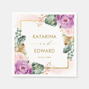 Serviette En Papier Mariage de végétation tropicale violette