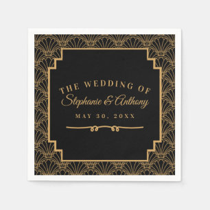 Serviette En Papier Mariage de ventilateur Art déco noir et or