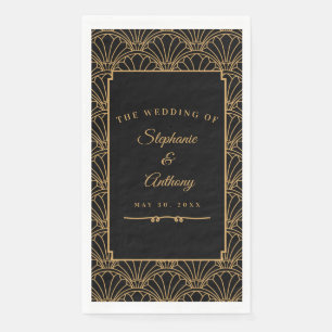 Serviette En Papier Mariage de ventilateur Art déco noir et or