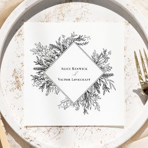 Serviette En Papier Mariage de verdure blanc et noir