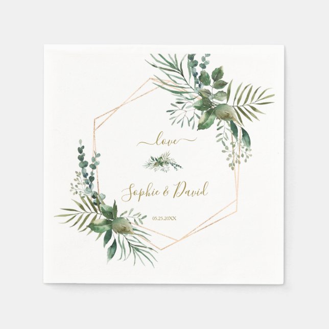 Serviette En Papier Mariage de verdure géométrique Rose de luxe (Devant)