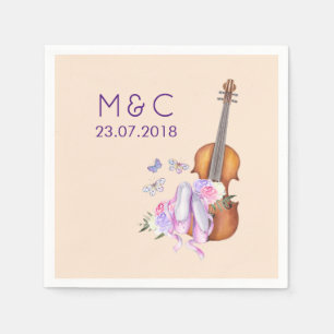 Serviette En Papier Mariage de violon, chaussures de ballet et papillo