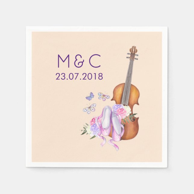 Serviette En Papier Mariage de violon, chaussures de ballet et papillo (Devant)