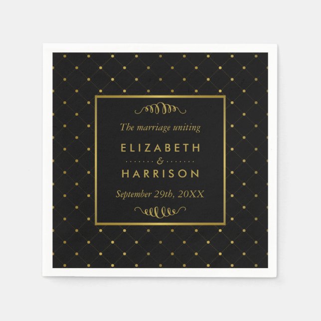 Serviette En Papier Mariage d'effet Black & Gold moderne (Devant)