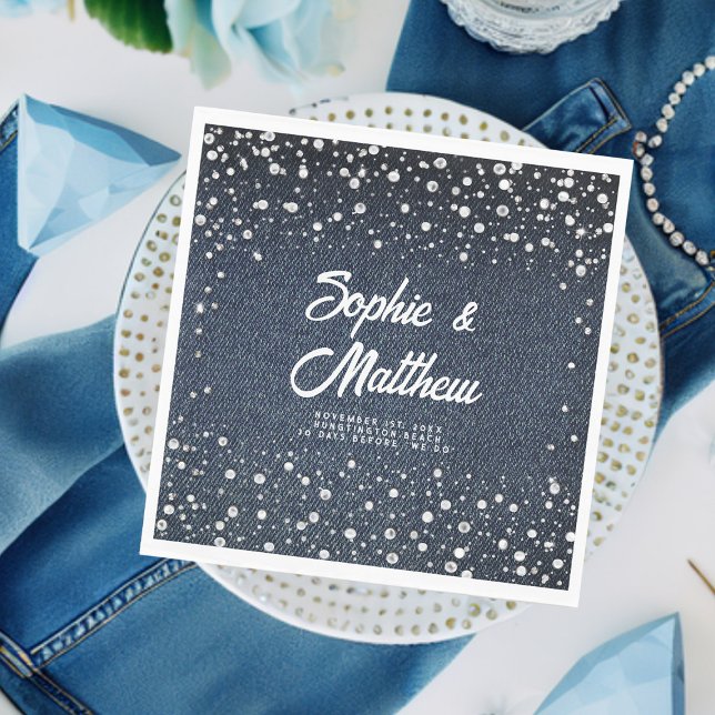 Serviette En Papier Mariage denim Diamants Perles Bleu Couple Shower (denim pearls couple wedding shower personalized napkin blue jeans white coed his hers jack jill chic)