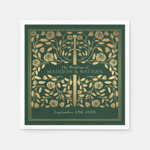 Serviette En Papier Mariage d'épée d'or médiévale verte