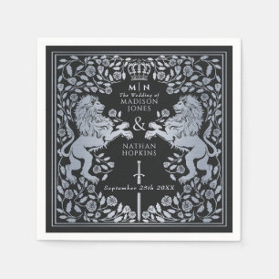 Serviette En Papier Mariage d'épée médiévale du Lion royal noir d'arge