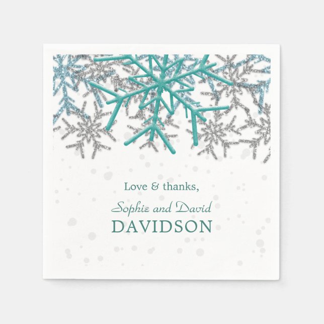 Serviette En Papier Mariage des flocons de neige en argent d'hiver (Devant)