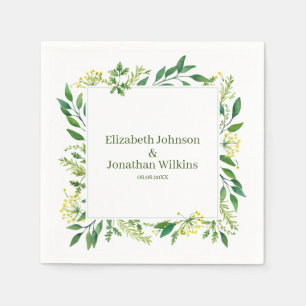 Serviette En Papier Mariage des herbes botaniques vertes de printemps