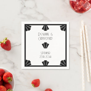 Serviette En Papier Mariage Design Art Déco Noir Et Blanc
