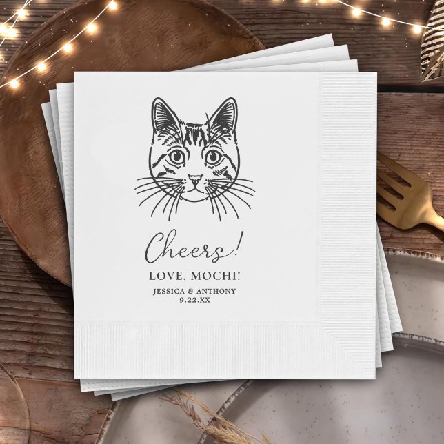 Serviette En Papier Mariage Dessin Main Chat Personnalisé Cheers (Créateur téléchargé)