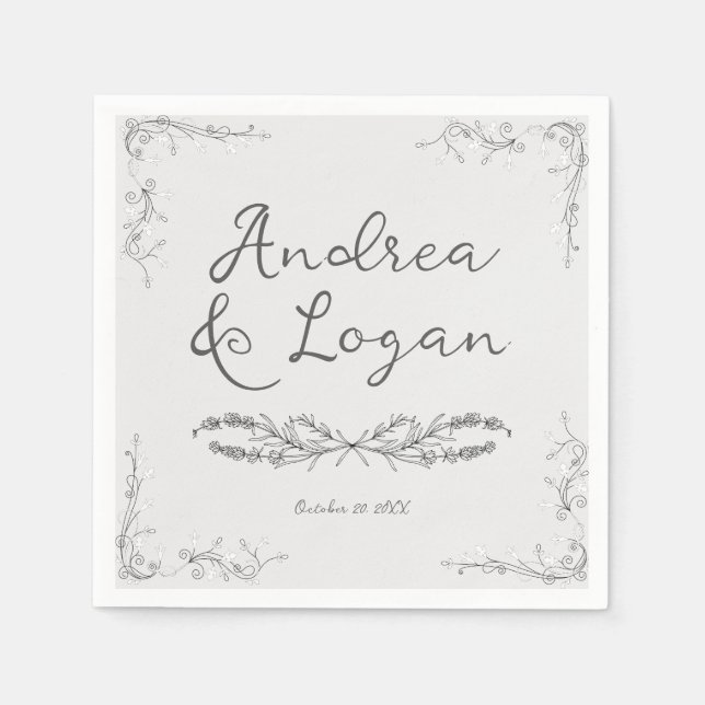 Serviette En Papier Mariage Dessiné à la Main Fantaisiste  (Devant)