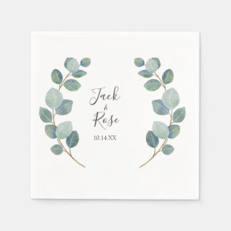Serviette En Papier Mariage d'été Eucalyptus de verdure rustique.