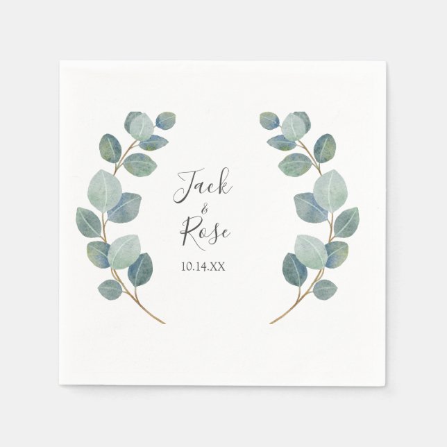 Serviette En Papier Mariage d'été Eucalyptus de verdure rustique. (Devant)