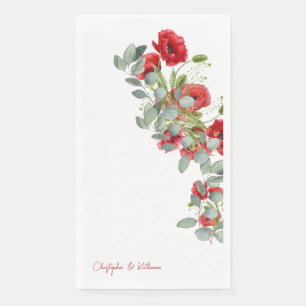 Serviette En Papier Mariage d'eucalyptus à la florale rouge