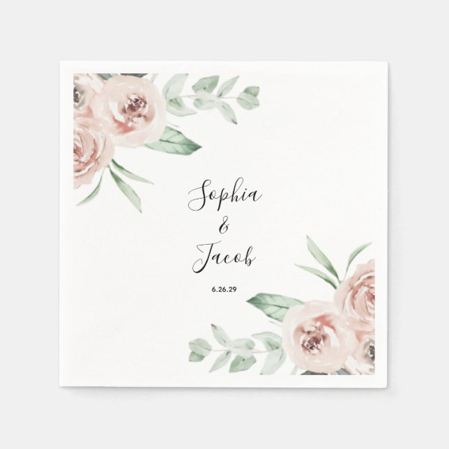 Serviette En Papier Mariage d'eucalyptus rose pâle (Devant)