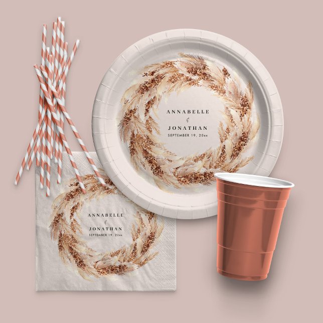 Serviette En Papier Mariage d'herbe bohème naturel moderne (Créateur téléchargé)