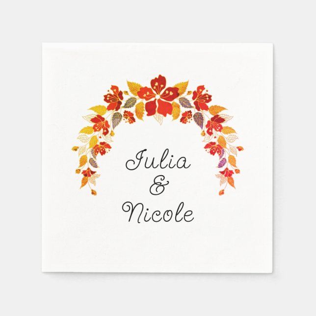 Serviette En Papier Mariage d'hibiscus tropicaux d'Orange brulé (Devant)