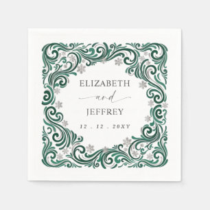 Serviette En Papier Mariage d'hiver flocons de neige vert émeraude arg