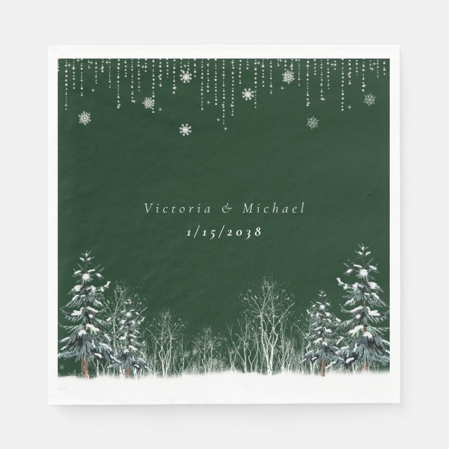 Serviette En Papier Mariage d'hiver Pins Flocons de neige (Devant)